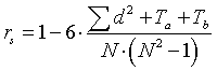 rs=1-6*(sum(d^2)+Ta+Tb)/(N*(N^2-1))